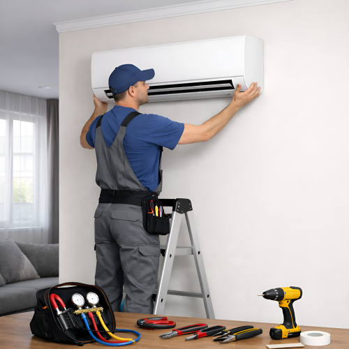 Стандартный монтаж кондиционера мощностью охлаждения до 9,0 кВт